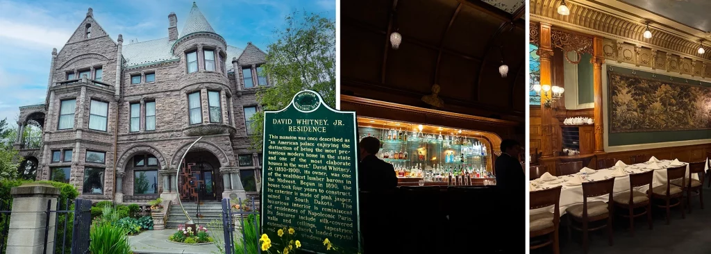 Historisches David Whitney House in Detroit mit Bar und Speisesaal im Inneren.