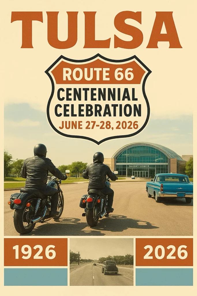 Poster zur Route 66 Centennial Celebration 2026 in Tulsa, Oklahoma.