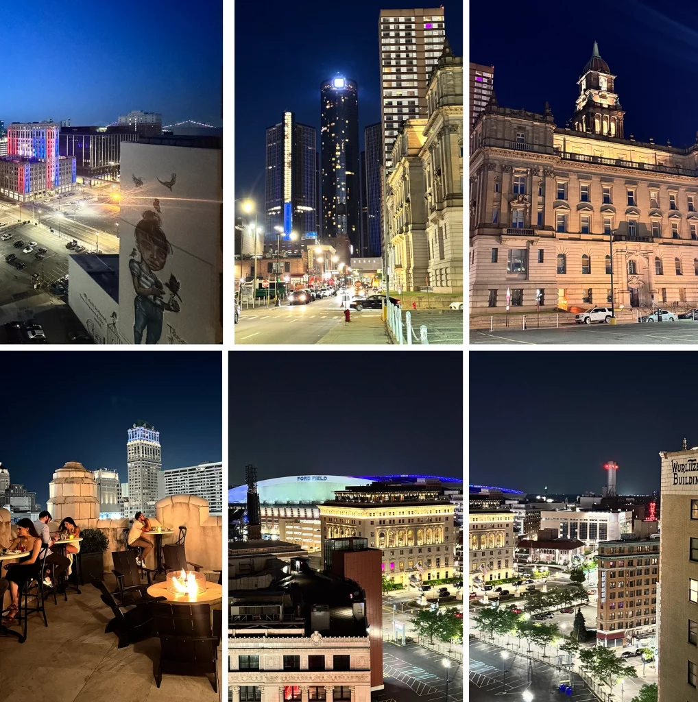 Nacht über Detroit - unter anderem von der Monarch Terrasse