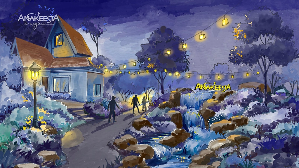 Illustration des neu gestalteten Firefly Village in Anakeesta bei Gatlinburg in den Great Smoky Mountains