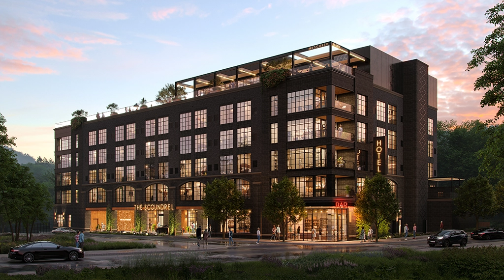 Außenansicht des neuen Boutique-Hotels The Scoundrel in Gatlinburg, Tennessee