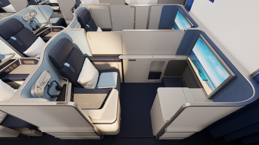 Top-Down-Ansicht der neuen Business Class Suiten in der Edelweiss A350