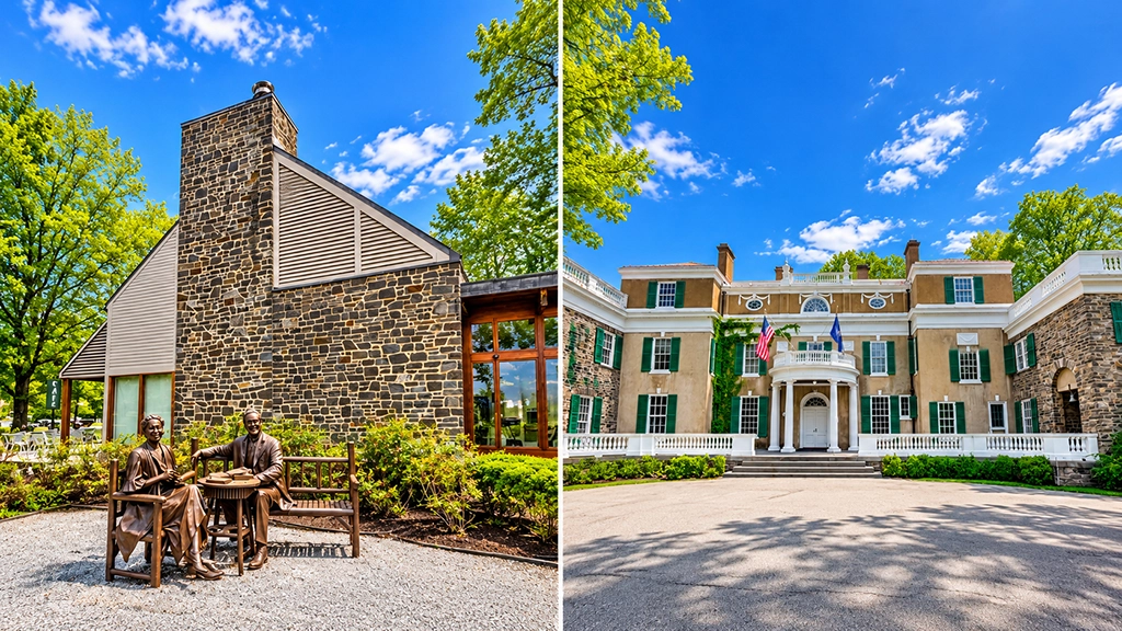 Home of Franklin D. Roosevelt National Historic Site mit Springwood und Besucherzentrum in Hyde Park im Hudson Valley.