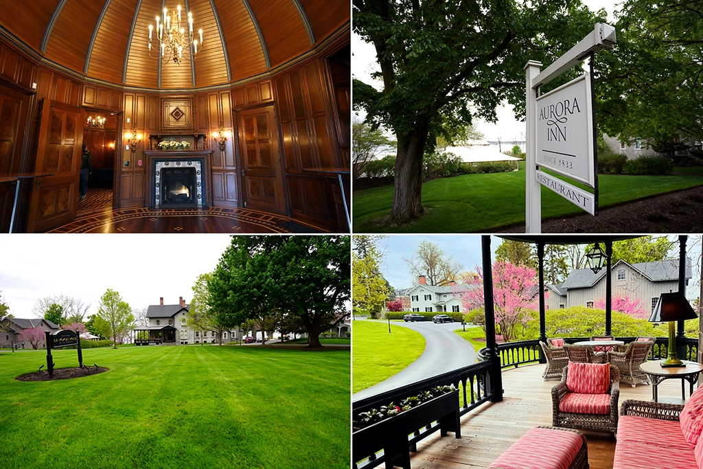 Historische Inns of Aurora mit Aurora Inn, E. B. Morgan House und Veranda in Aurora am Cayuga Lake