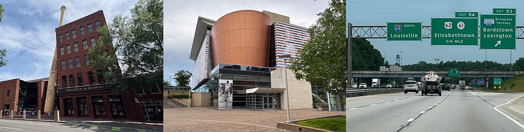 Louisville Slugger Museum, Muhammad Ali Center und Interstate 65 auf dem Weg nach Louisville, Kentucky.